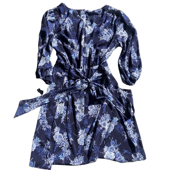 NWT American Living Navy Blue Rose Floral Tie Waist Dress Size 14 - Picture 3 of 9